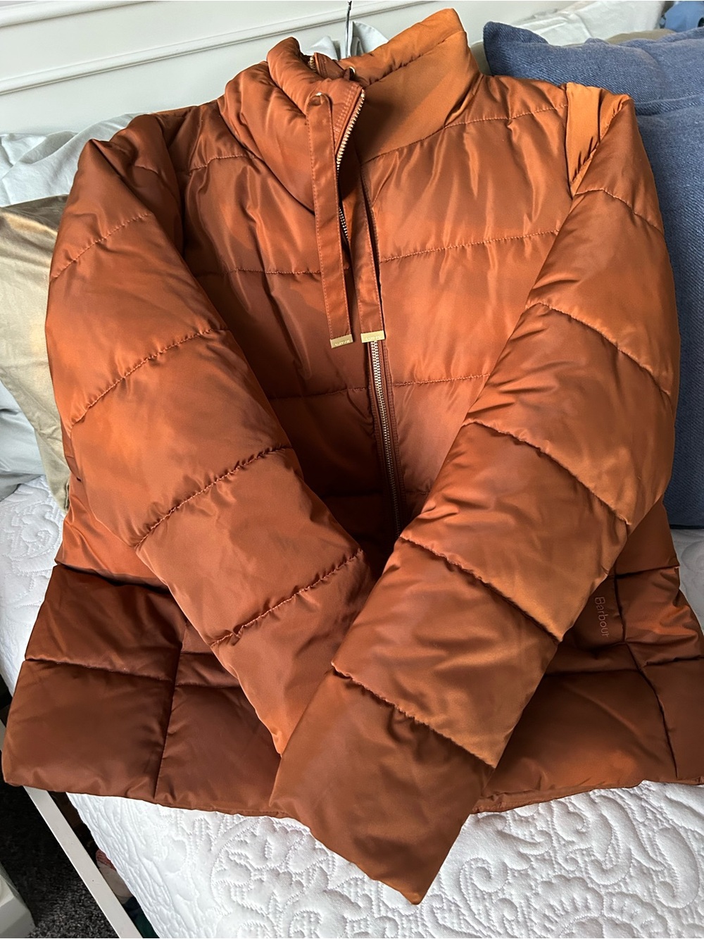 Barbour Brown Quilted Jacket with Gold Logo Patch - Picture 5 of 5